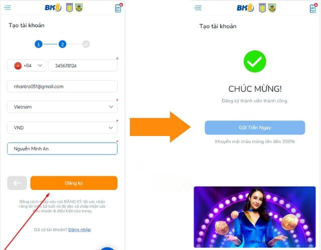 Hoàn thành đăng ký BK8 thông tin trên điện thoại 