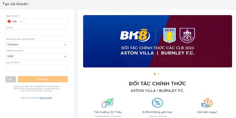 Hoàn thành quy trình đăng ký BK8